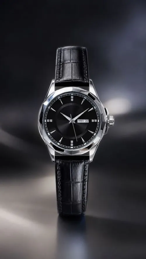 Classic Black Leather Strap Watch for Men