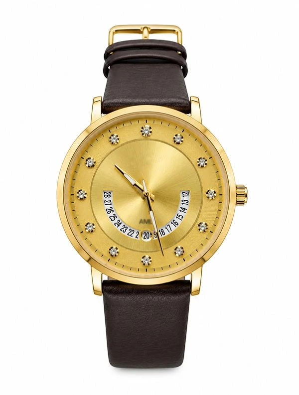 Gold Dial Men’s Watch with Brown Leather Strap