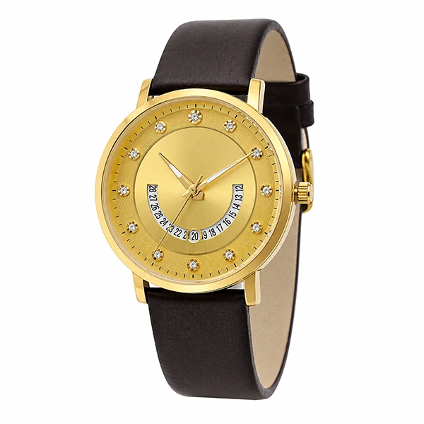 Gold Dial Men’s Watch with Brown Leather Strap
