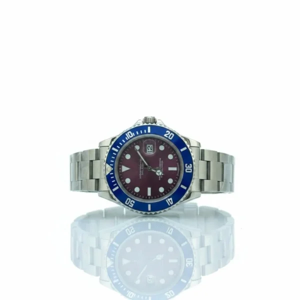 Luxury Blue Bezel Burgundy Dial Stainless Steel Men's Watch